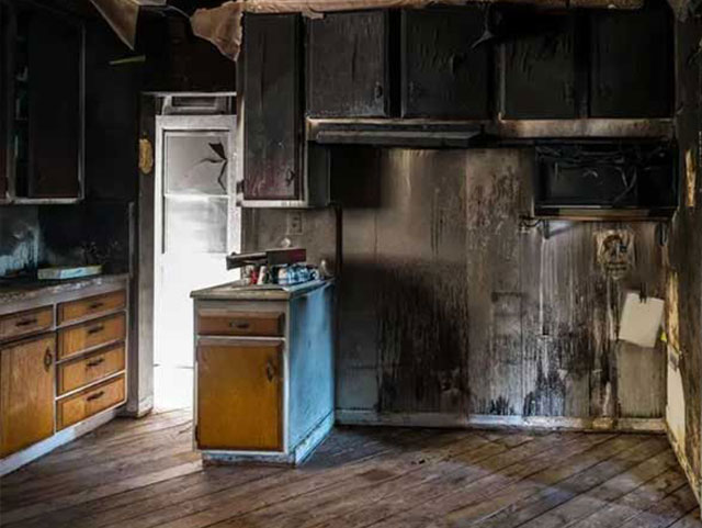 burned out kitchen from fire damage