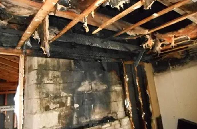 ceiling after a fire in a home