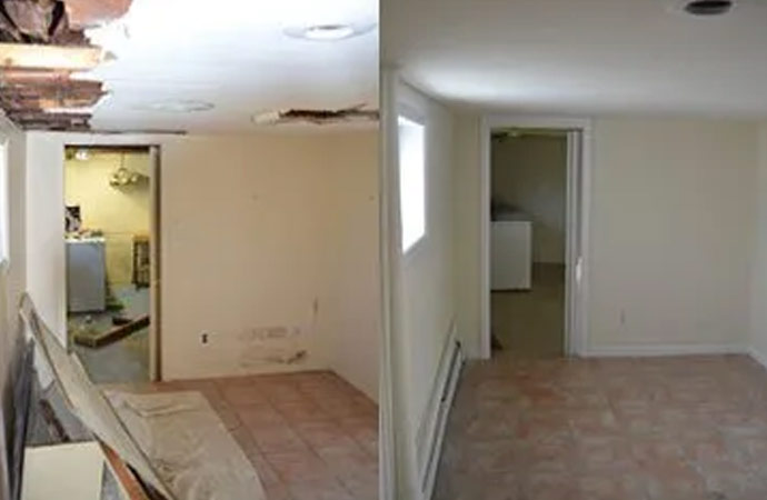 before and after picture of a water damage cleanup